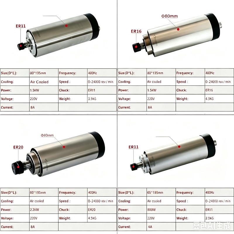 CNC 공랭식 800W, 1500W, 2200W 스핀들 - Er20 Collet Chuck Spindle Motor 220V 리뷰 및 가격